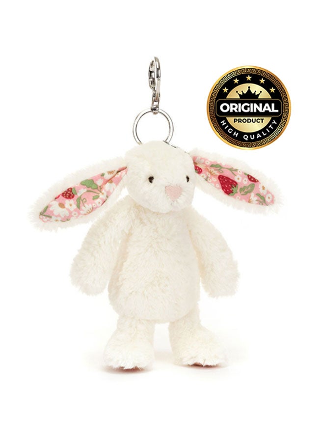 Jellycat Blossom Cream Bunny Berry Bag Charm 13cm, Soft Plush Bunny Keyring with Strawberry Floral Ears - Image 1